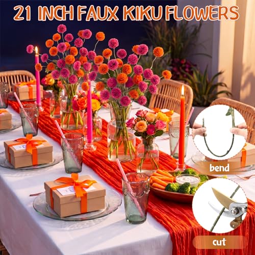 Image of Giegxin 5 Pcs Pink and Orange Party Decorations Fake Chrysanthemum Mum Bouquet for Bachelorette Party Decorations Tequila Sunrise Bridal Shower Wedding Table Centerpiece Vase Arrangement
