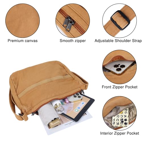 Image of Canvas Messenger Bag Large Hobo Crossbody Bag with Zipper Casual Shoulder Tote Handbag for Women and Men