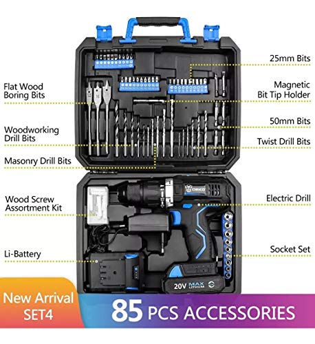 DEKO Furadeira Parafusadeira Impacto 20v 2 Baterias 85peças, 20V MAX 1/2-Inch Furadeira Sem Fio