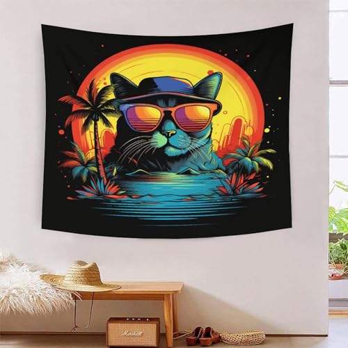 Tapisserie murale le chat 3D grand format pour déco salon et dortoir