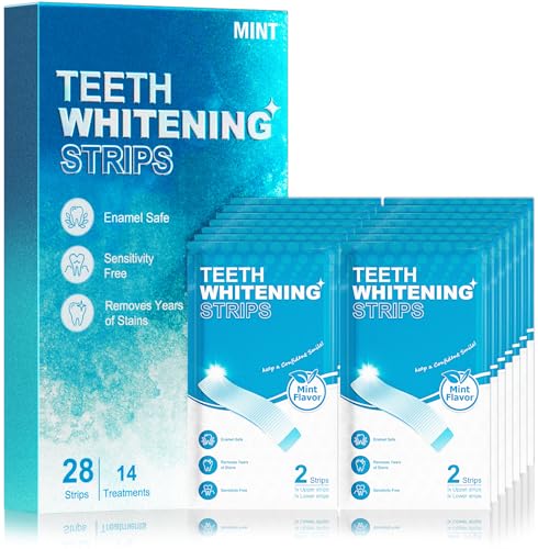Teeth Whitening Strips for Sensitive Teeth - 28 White Strips, Enamel-Safe and Without Harm, Tooth Whitener for Deep Stain Removal from Coffee, Wine, Tobacco, and Other Stains, 30 Minutes Result, Mint