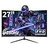 ZZA Monitor de juegos curvo de 27″, FHD 1080P de 280Hz, panel VA de 1800R, 100% sRGB, AMD FreeSync, MPRT de 1ms, pantalla lista para esports, sin parpadeo, HDMI y DP, montaje VESA – Negro