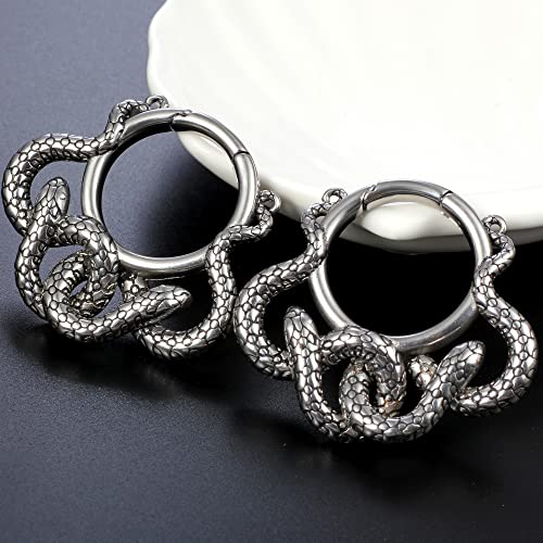 Earblity Silver Ear Hangers Weights For Stretching Ear Lobe Stainless Steel Dangle Snake Plugs Tunnels Expander 8Mm (0G) Body Piercing Jewelry 2Pcs #TOP1