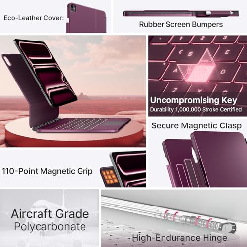 Image of typecase Keyboard Case for iPad Pro 13-inch (M5 2025 / M4 2024), Magic Keyboard with 11 Colors Backlight, Keyboard Case with Pencil Holder, Multi-Touch Trackpad, Easy-Set Magnetic Stand, Raspberry