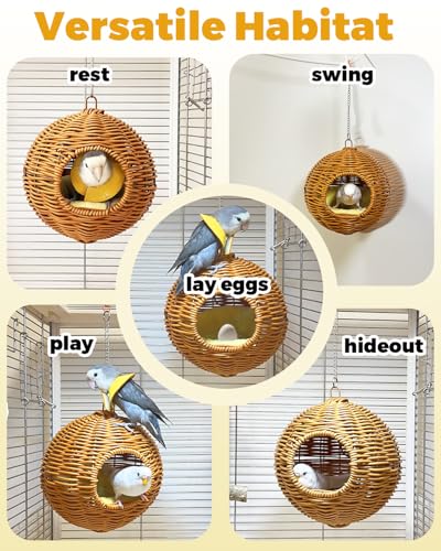 Image of Chewproof Steel Frame Bird Nest for Cage, Washable Small Bed Hammock | Bird Hideout Lay Eggs Parakeet Nest Sleep Rest, Parakeet Warm Bed House Hut for Lovebird, Canary, Budgie, with Cushion