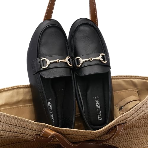 Image of Women's Wide Loafers Casual Slip on Flat Shoes Women's Comfort Penny Loafers with Arch Support Women Dressy Moccasins
