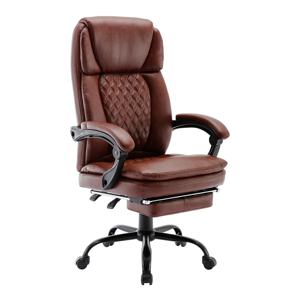 Chaise de bureau ergonomique marron avec grand dossier haut rembourré executive