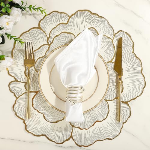 fanquare Gold Placemats Set of 6 Floral Elegant PVC Rose Flower Place Mats with Gold Border Heat Resistant Washable Non-Slip Tablemats for Dining Table Kitchen Decoration 38cm - Image 5