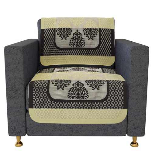 Image of Kuber Industries Sofa Cover | Net Sofa Slipcover Set | Sofa Cover for Living Room | Sofa Cover for Hall | 5-Seater Sofa Cover for Home Decor | Brown Star Patta Sofa Cover Set | Orange