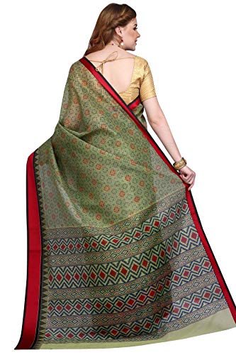 Image of RANI SAAHIBA Women's Poly Cotton Printed Saree With Blouse Piece (SKR6412 Dark Green)