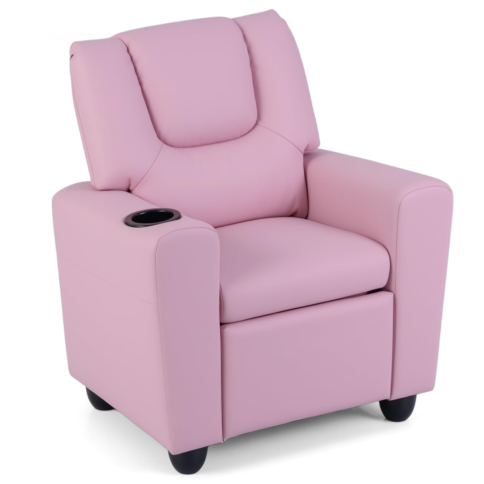 COSTWAY Sillón Reclinable para Niños, Sillón Reclinable con Portavasos y Reposapiés Ajustable para Sala de Estar y Área de Juegos, Silla para Niños de 3+ Años (Rosa)