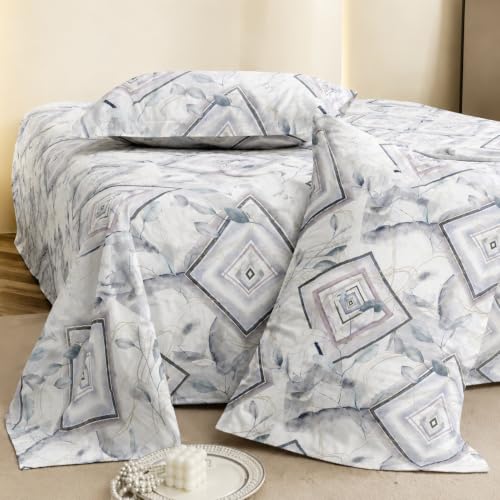 Image of DECOR2ADMIRE 300TC Glace Cotton Printed Super King Size Double Bedsheet with Two Pillow Covers, 108 x 108 Inches or 9 Feet x 9 Feet - (Pastel Flora)
