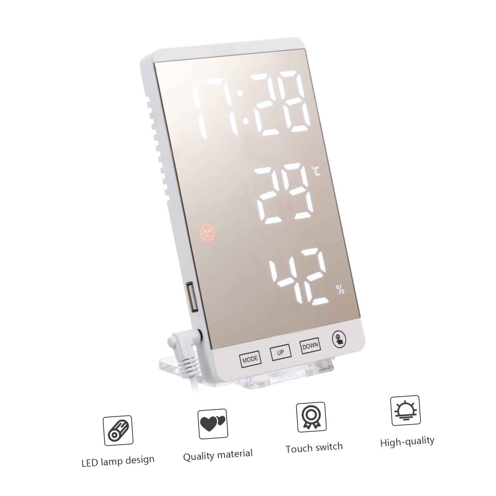 STOBAZA Orologio Digitale da Comodino con Specchio per Trucco, Sensore di Temperatura Integrato e Luminosità Automatica, per Tavolo e Camera, Bianco