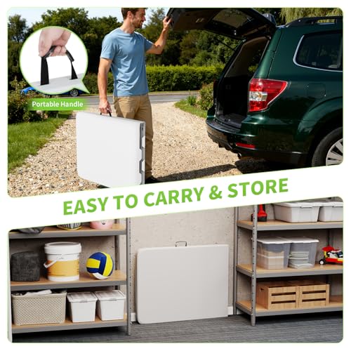 Image of BestOffice 6 FT Picnic Table, Portable Plastic Folding Table with Carrying Handle Perfect for Picnics, Parties, Party and Camping, White