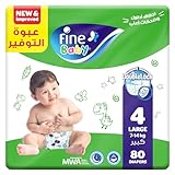 Fine Baby Diapers, Size 4, Large, 7-14 kg, 80 Diaper