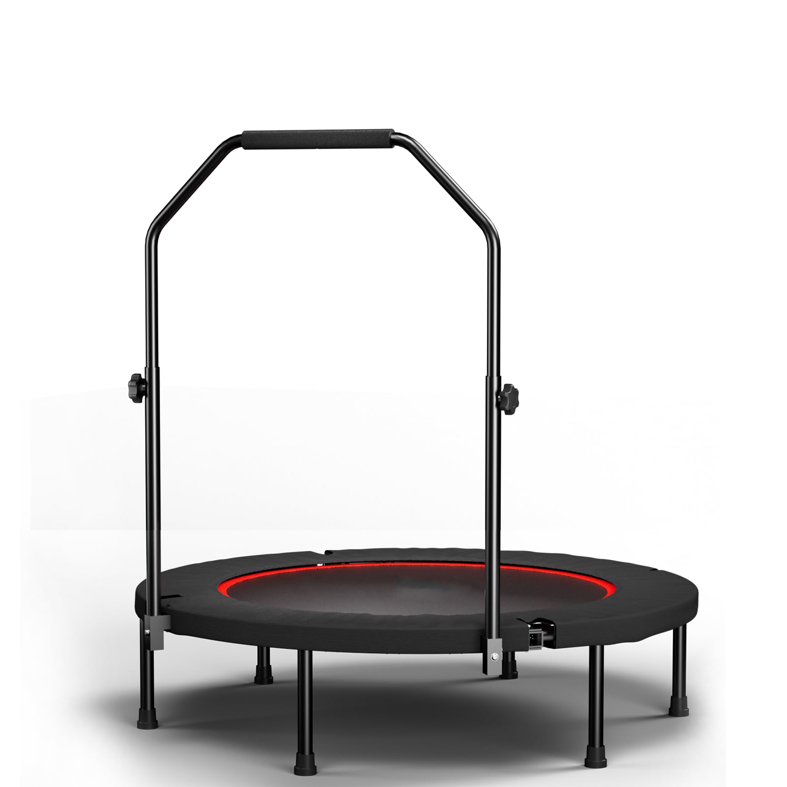 Trampolina fitness, składana, 101 cm, z uchwytem mocującym, mini trampolina z 30 linami bungee, cicha i przyjazna dla stawów, uchwyt N z regulacją wysokości, 6 nóg – trampolina do domu i cardio