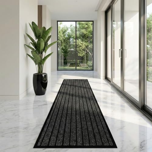 Cozy Haven Rubber Runner Rug – Outdoor & Indoor Heavy Duty Washable Non-Slip Runner Rug for Kitchen Garden, Inside & Outside Floor Mats, Waterproof and Dirt Trapper Entrance Rug (60x180 cm, Black)