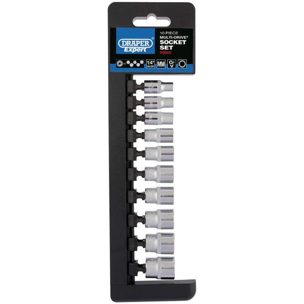 Draper 50022 1/4-Inch Metric Multi-Drive Socket 10 Piece Set , Blue, Variety Pack