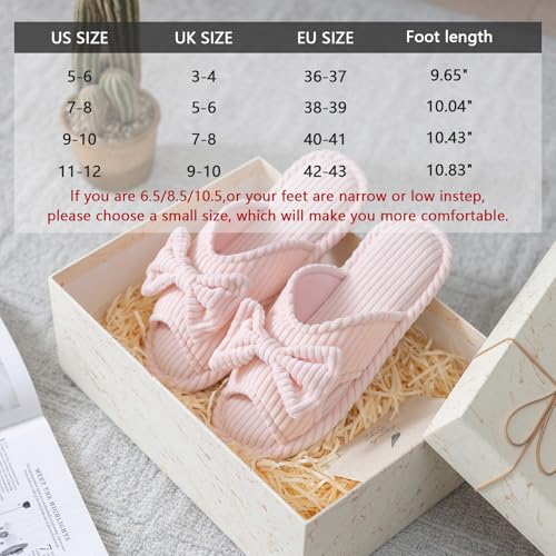 Image of GOEWY Cute Slippers for Women Indoor and Outdoor Cozy Soft Bow Open Toe Womens Slippers with Memory Foam Anti-Skid Sole Slides Spa Birthday Gifts for Women Mom Her Ladies Bridesmaid