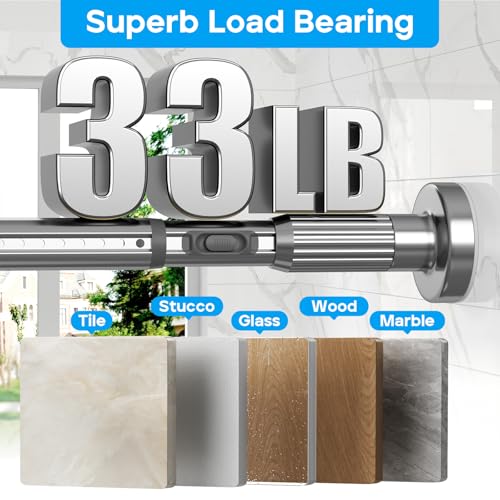 Image of Tension Curtain Rod Silver Shower Rod 40-185IN Long Curtain Rods No Drilling Adjustable Tension Rods of Shower or Bathroom Outdoor Window Patio Diameter 1.26In