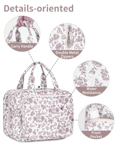 Image of Narwey Large Hanging Toiletry Bag Travel Makeup Bag Cosmetic Organizer for Women and Girls, ZZ-Little Dusty Pink Flower, Medium