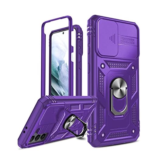 LeYi Fodral Kompatibel med Samsung Galaxy S21 Fodral med glidkameraCase Skal, Ringhållare helkropp Skyddande kraftig Stötsäker Tuff Stötfångare flicka Hårt Mobilskal för Samsung S21 5G 6,2 tum, Lila