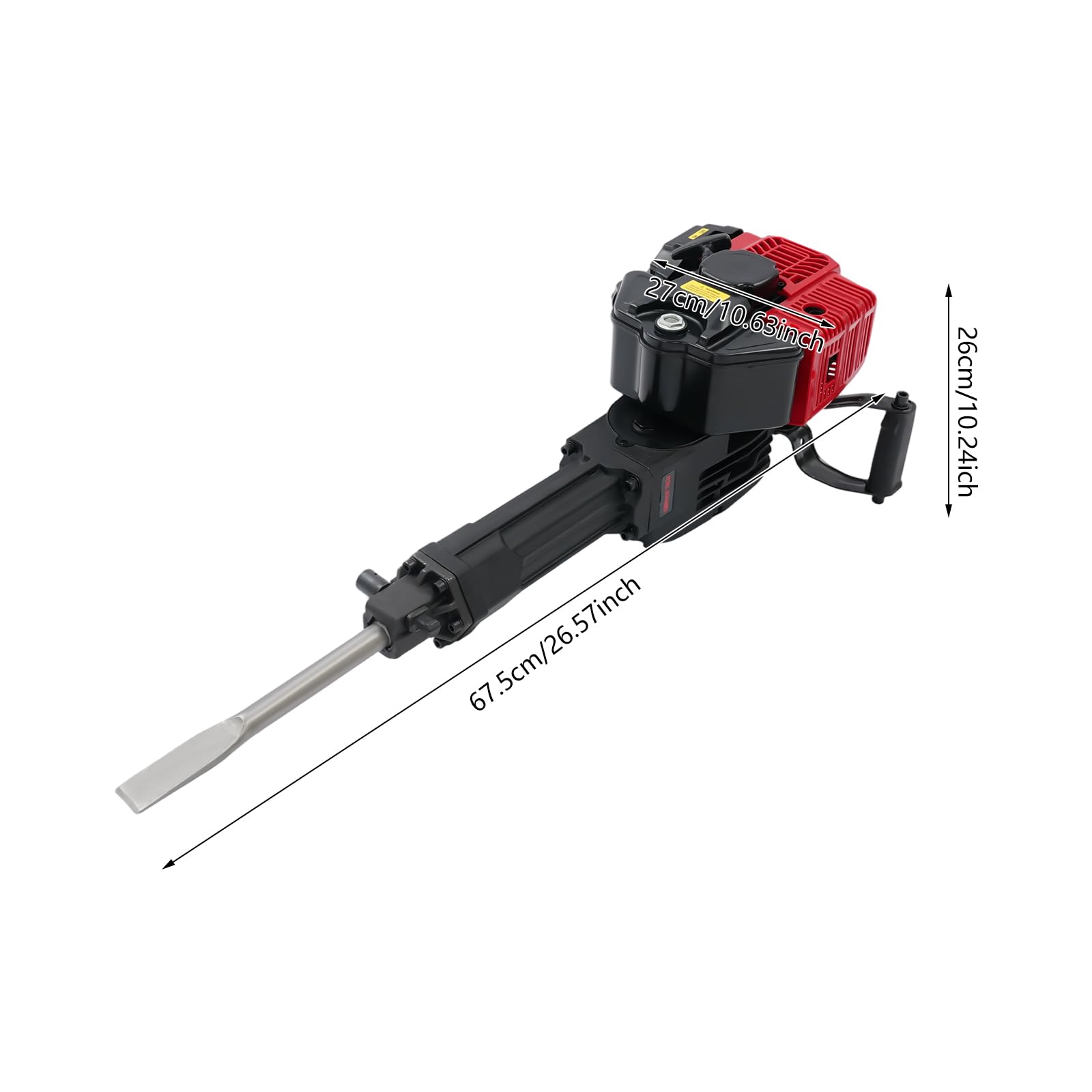 Martillo de demolición de gasolina de 52 CC, 2 tiempos, martillo de golpe multifuncional con dos puntas de cincel, tumbas de árboles de jardín de gasolina para construcción, jardín y trabajos