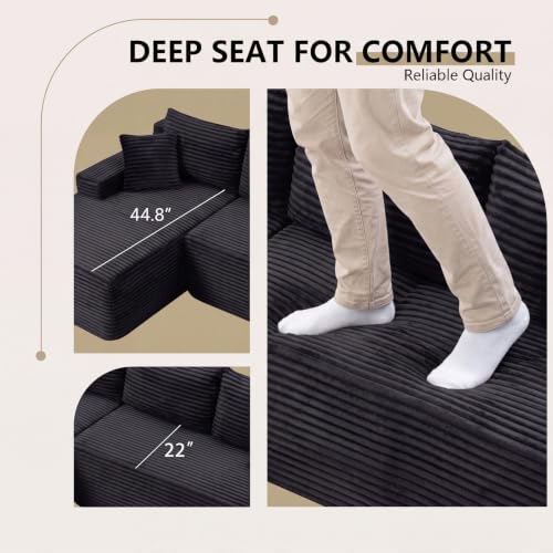 Image of 94.5 inch L Shaped Boneless Sectional Corduroy Couches for Living Room (Black)