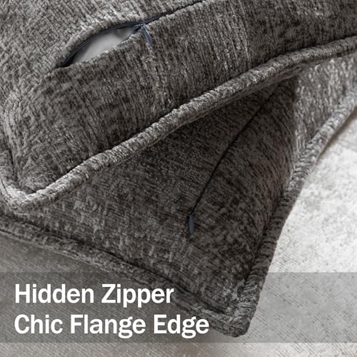 DEZENE Pack of 2 Grey Decorative Throw Pillow Covers 22x22 Cozy Soft Chenille Accent Vintage Square Couch Pillow Covers for Home Decor Bed Sofa Living Room by DEZENE - Used condition - Image 2