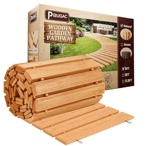 pbugac 6FT Wooden Garden Pathway, Roll Out Walkway for Patio, Backyard and Outdoor Decor, Weatherproof, Non Slip and Easy to Install, Perfect for Beach, Wedding or Lawn (Natural)