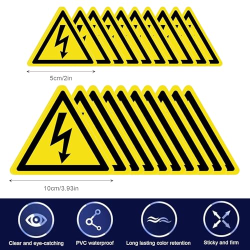 Vueinrg 20 Stück 5cm/10cm Aufkleber Elektro Warnschild Elektrische Spannung Achtung Strom Warnaufkleber Dreieck Schild Folie Selbstklebend Warnung vor Hochspannung Adesivi