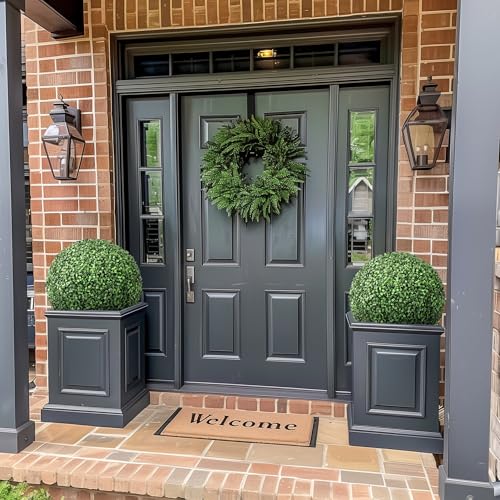 20” Artificial Plant Topiary Ball, Pre-Lit Artificial Topiary Plant with 8 Mode, 40 LED Lights, Battery Operated,and Remote Control, Light Plant Ball for Backyard, Wedding and Home DéCor (2-Pack)