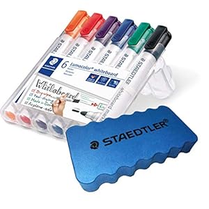 Staedtler Lumocolor 351 WP6 Whiteboard-marker, ronde punt, circa 2 mm lijnbreedte, set met 6 kleuren, hoge kwaliteit…