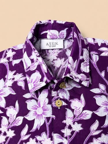 Image of A.T.U.N. (ALL THINGS UBER NICE) Boys 100% Cotton Printed Shirt | Half Sleeve Smart Casual Shirt for Kids | Soft Breathable Button Placket Top