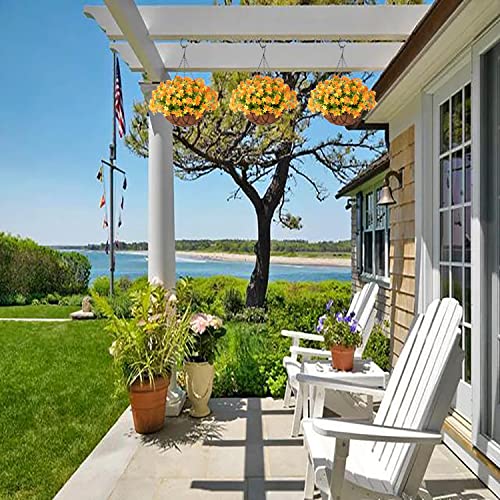 Inxugao Artificial Hanging Flower With Basket For Home Courtyard Decoration, Artificial Silk Hyacinth Fake Plant Arrangement In 12 Inch Coconut Lining Hanging Basket For Outdoors Indoors Decor(Orange) #TOP1