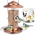 iBorn Bird Feeder Squirrel-Chew Proof Metal Hanging Birds Feeder Bird Feeders for Outdoors Hanging Outside for Cardinal, 3 Perches with 2 Feeding Ports, Brushed Copper (Seed is not Included)