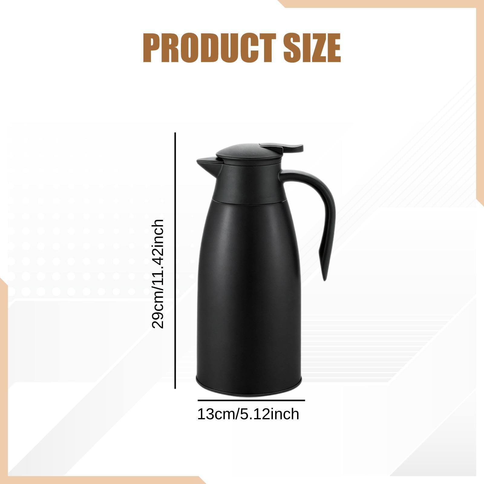 Caraffa Termica con Dispenser per caffè, tè E Altre Bevande - Acciaio Inossidabile E Silicone - Mantiene Le Bevande Calde E Fredde - Adatta All'us, Nero