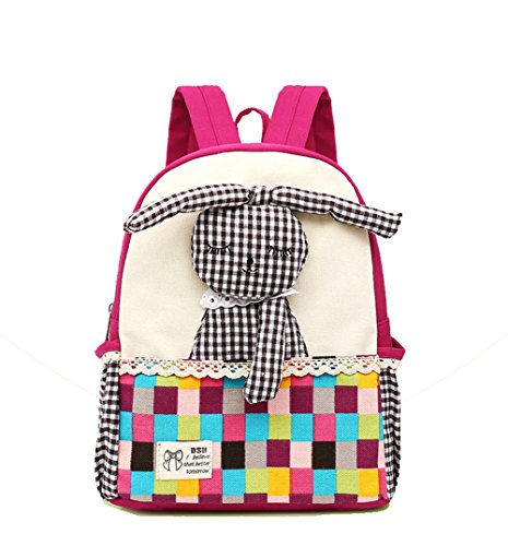 Moolecole Cartoon 3D Rabbit Doll Kids Kindergarten Mochila Canvas Toddler Girls Nursery School Bag Bookbag