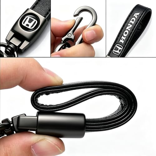 Image of Leather car Keychain Set for Men and Women Family Present Keychain Key Ring Lanyard (Black)