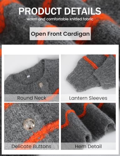 Image of QIBABU Womens Striped Cardigan Sweaters Casual Open Front Long Sleeve Button Down Knit Outwear