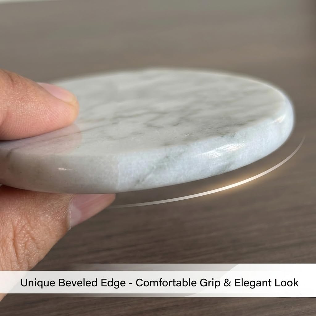 4-Inch Round White Marble Coasters with Holder, Set of 4 image 2