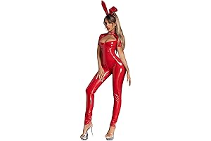 Red Latex Zipper Catsuit Bodysuit