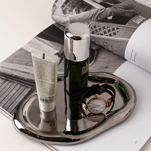 CHENDECOR Plateau à Bijoux décoratif en céramique pour Salle de Bain, Plateau de Maquillage, Organisateur de Maison, Plateau de Rangement irrégulier,...