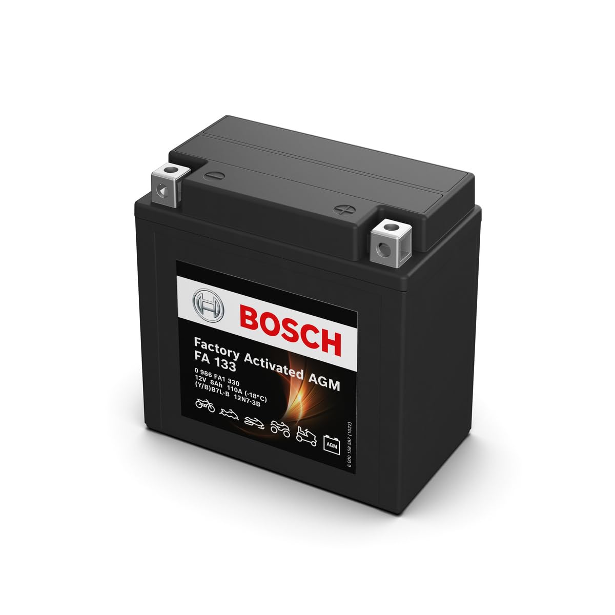Bosch FA133 - Batería para Motocicletas AGM - 12V 110A 8Ah - Adecuada para motocicletas, motos de enduro, scooters, quads, motos de agua - Compatible M4F21, BB7L-B, 12N7-3B