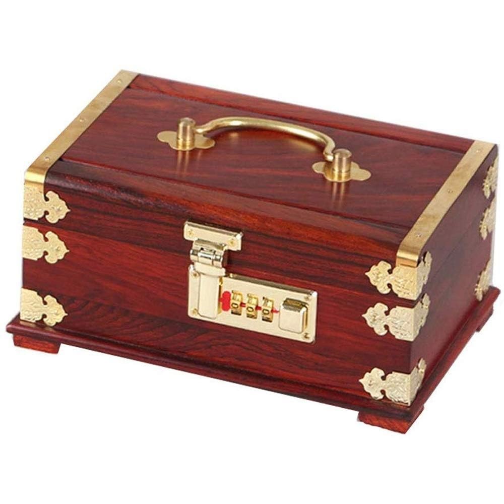 Generico Scatola portagioie in Vero Legno/Legno, Organizer per Gioielli, Scatola portagioie con Lucchetto con Password, Scatola portaoggetti per Anello, Braccialetto, Vintage, Portatile, Antico, vers