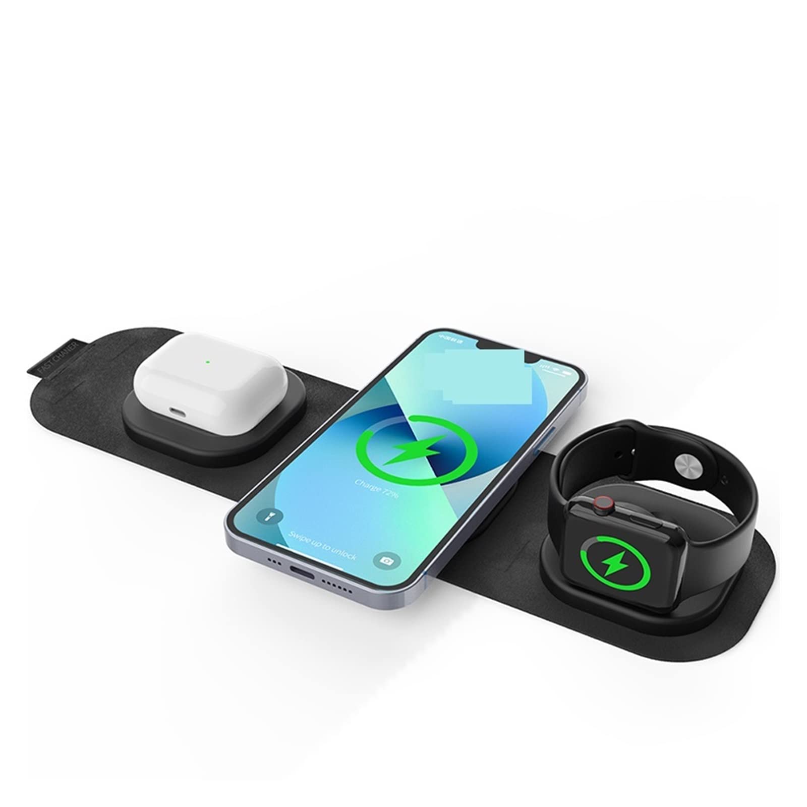 Cargador Inalambrico, 3 en 1 Soporte de Cargador inalámbrico 30W estación de Carga rápida magnética for teléfono Reloj Auricular(Nero)