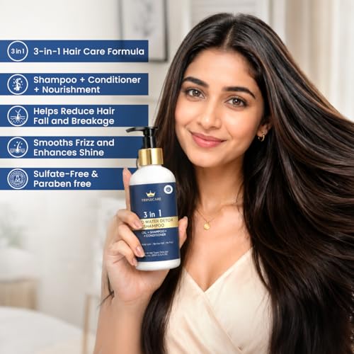 Image of 3-in-1 Hard Water Detox Shampoo+Conditioner+Oil 200ml for Men & Women | Reduces Mineral Build-Up Frizz & Hair Breakage | Disodium EDTA Argan Jojoba & Coconut Oil | Sulphate & Paraben Free
