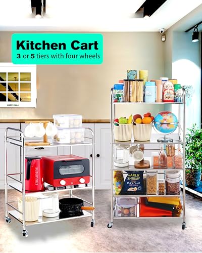 Image of susunnus Stainless Steel Cart,Movable,3 Tier,for Kitchen,Living Room
