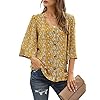 Ecrocoo Summer Tops for Women Ladies Juniors Teen Girls Fashion Casual Stylish V Neck Bell Sleeve Boho Flower Pattern Button Down Tops Loose Fitting Flowy Flutter Blouses Shirts for Vacation,Yellow L