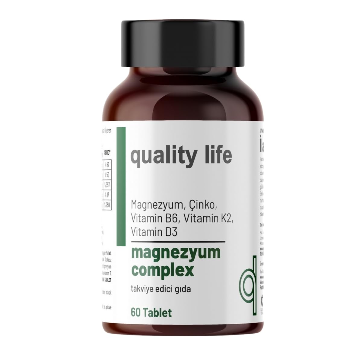 Quality Life Magnezyum Complex 60 Tablet - Magnezyum Malat Sitrat Glisinat Taurat Bisglisinat - Magnezyum Çinko